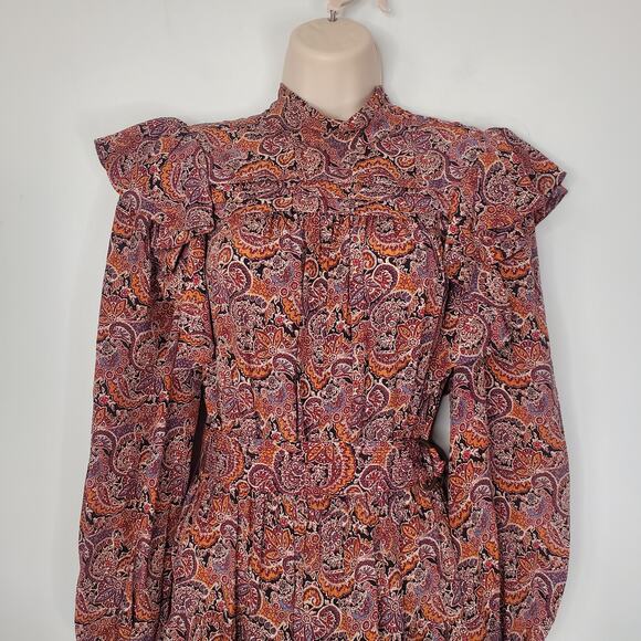Ulla Johnson Luna 100% Silk Paisley Belted Mini Dress Goldenrod Purple Size 4 - Picture 5 of 11